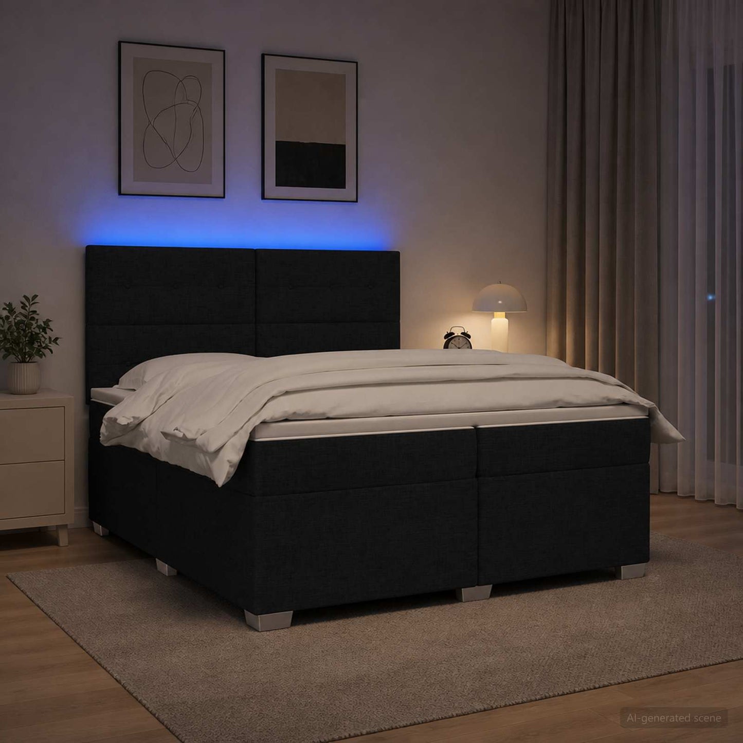 Boxspring ágy matraccal fejtámlával Fekete 200 x 200 cm Szövet