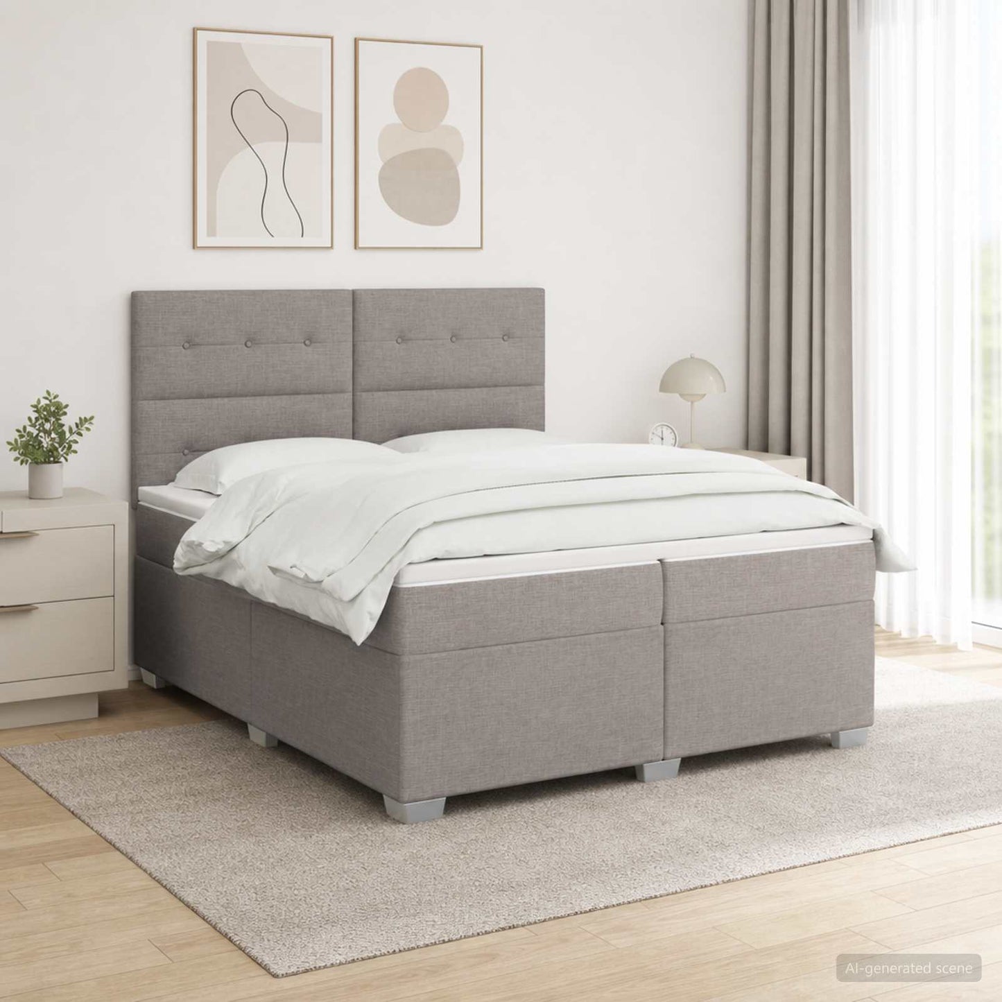 Boxspring ágy matraccal Tópszínű 200 x 200 cm Szövet
