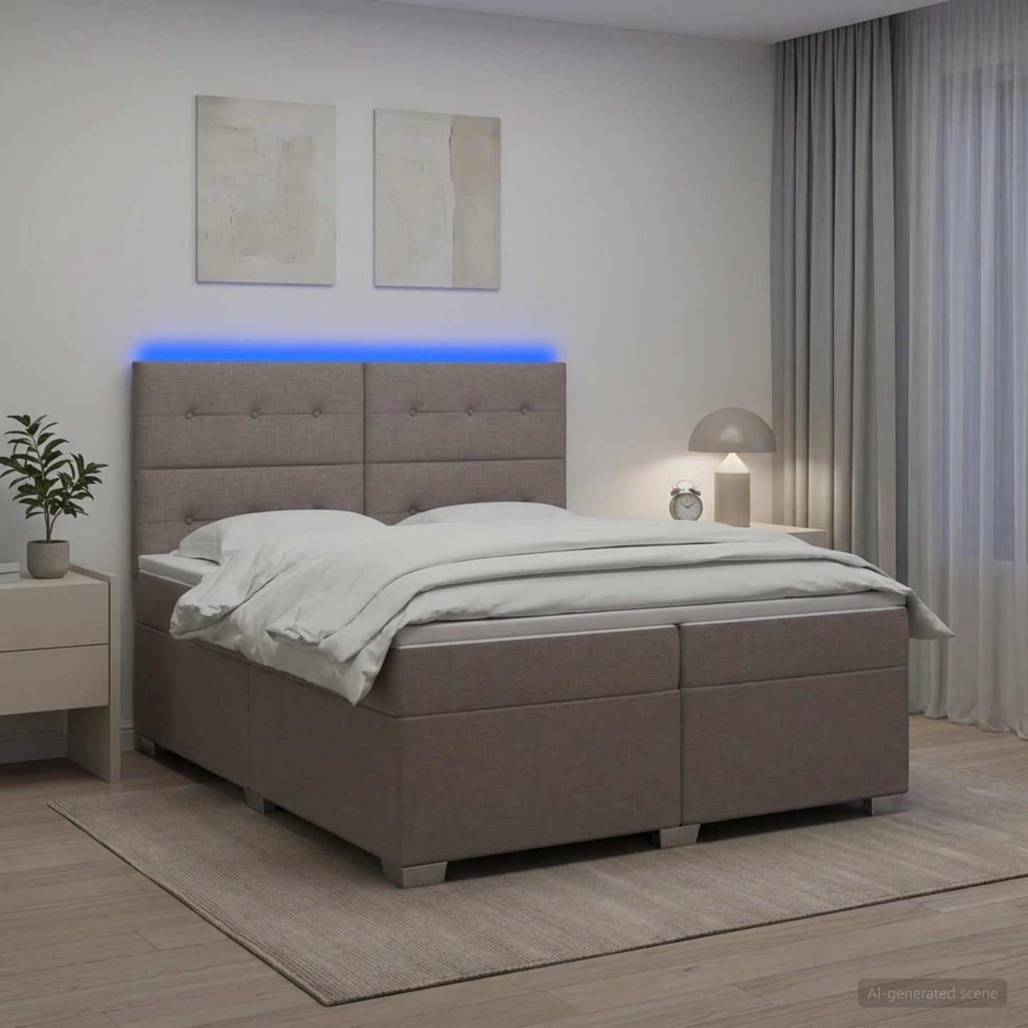 Boxspring ágy matraccal Tópszínű 200 x 200 cm Szövet