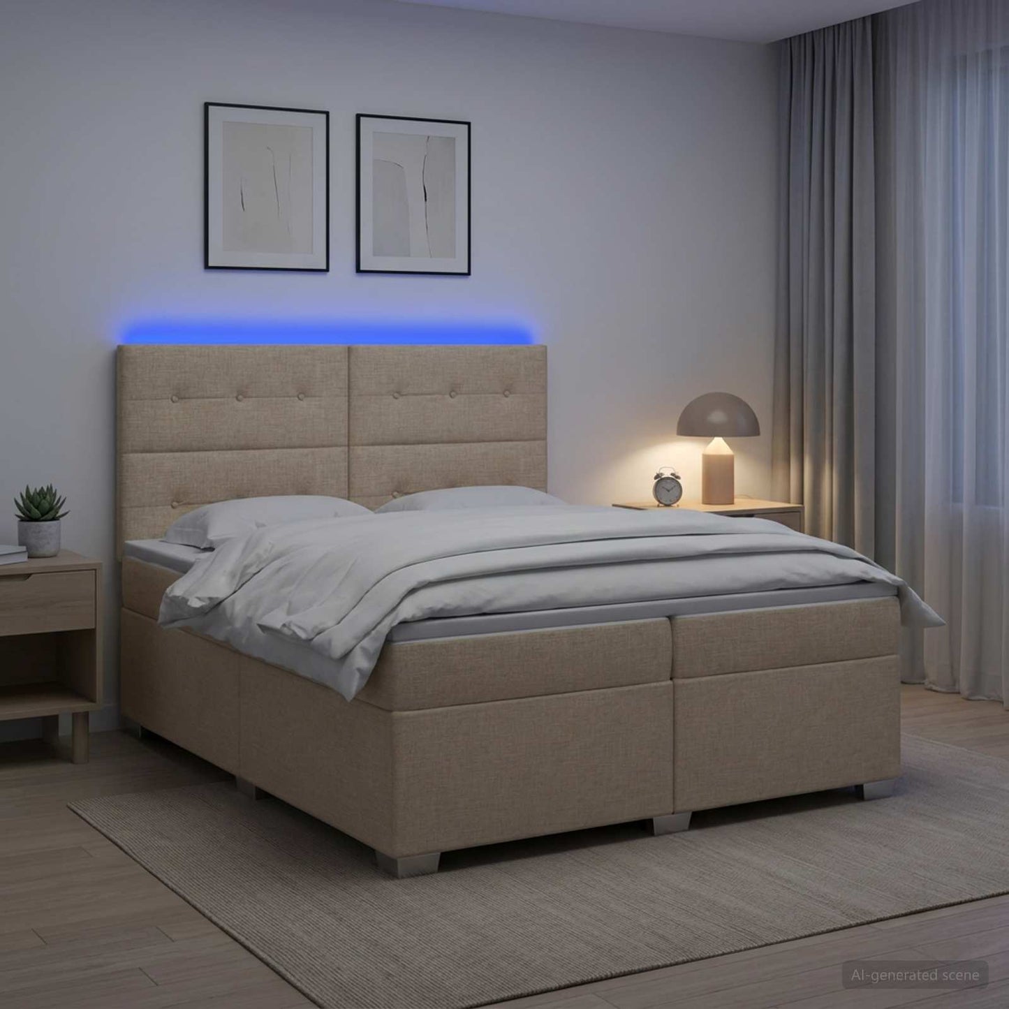 Boxspring ágy matraccal Krémszínű 200 x 200 cm Szövet