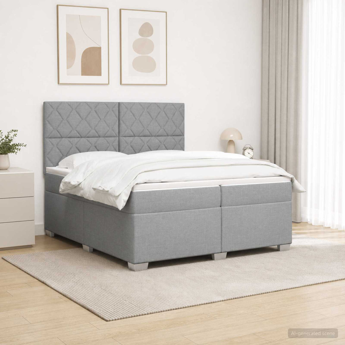 Boxspring ágy matraccal Világosszürke 200 x 200 cm Szövet