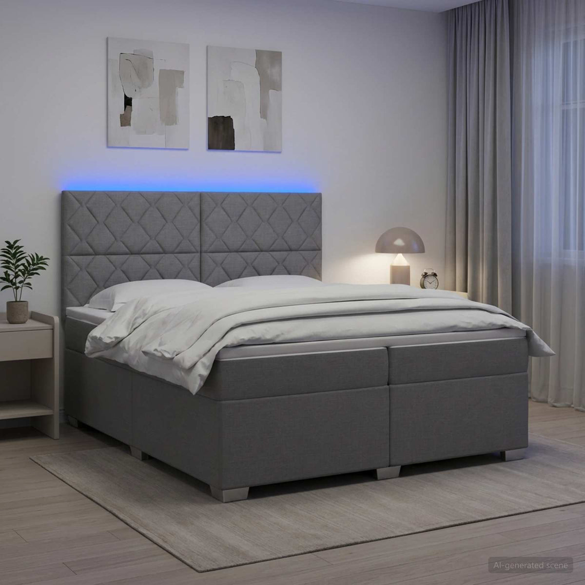 Boxspring ágy matraccal Világosszürke 200 x 200 cm Szövet