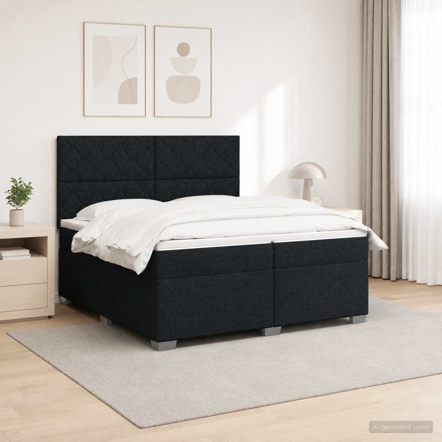 Boxspring ágy matraccal fejtámlával Fekete 200 x 200 cm Szövet