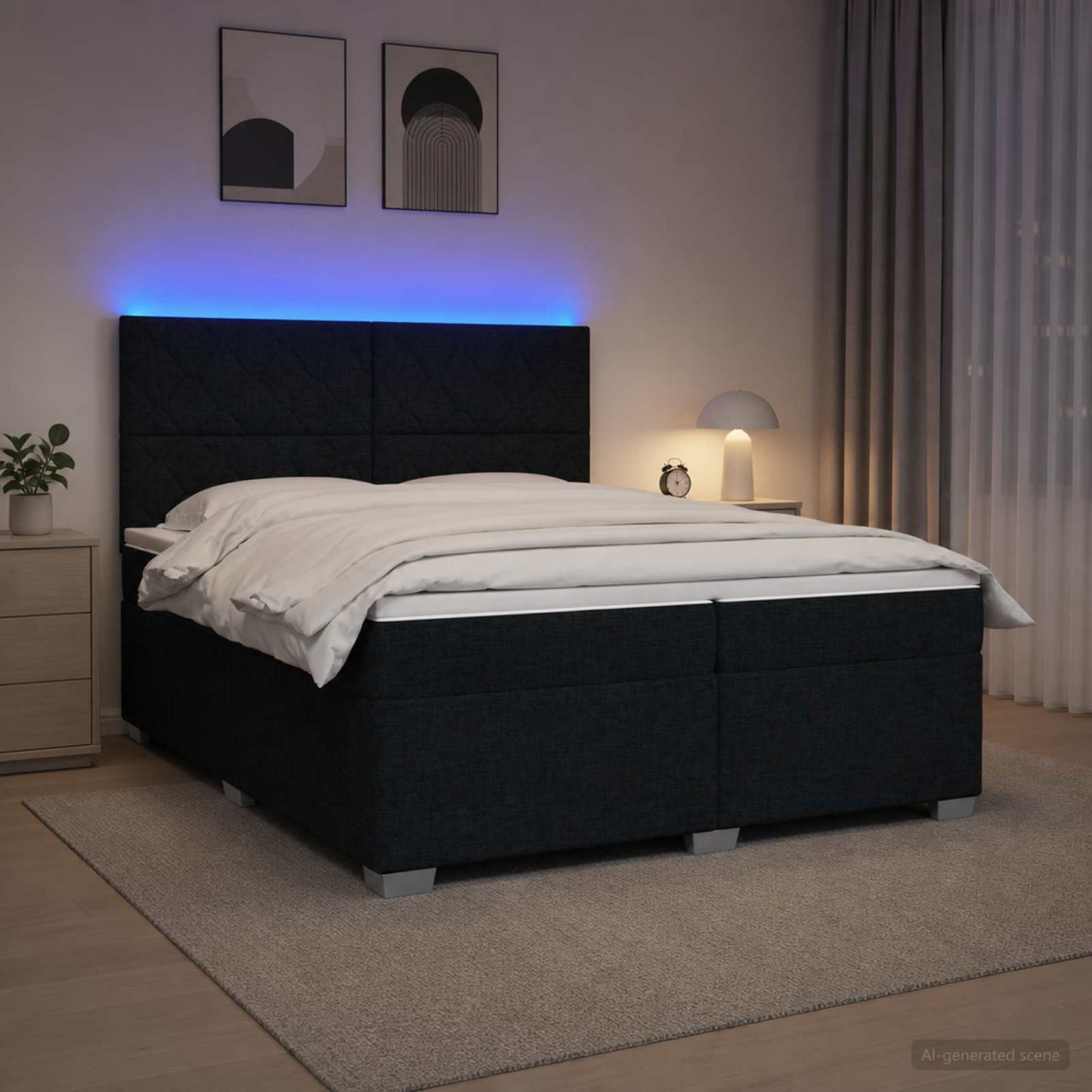 Boxspring ágy matraccal fejtámlával Fekete 200 x 200 cm Szövet