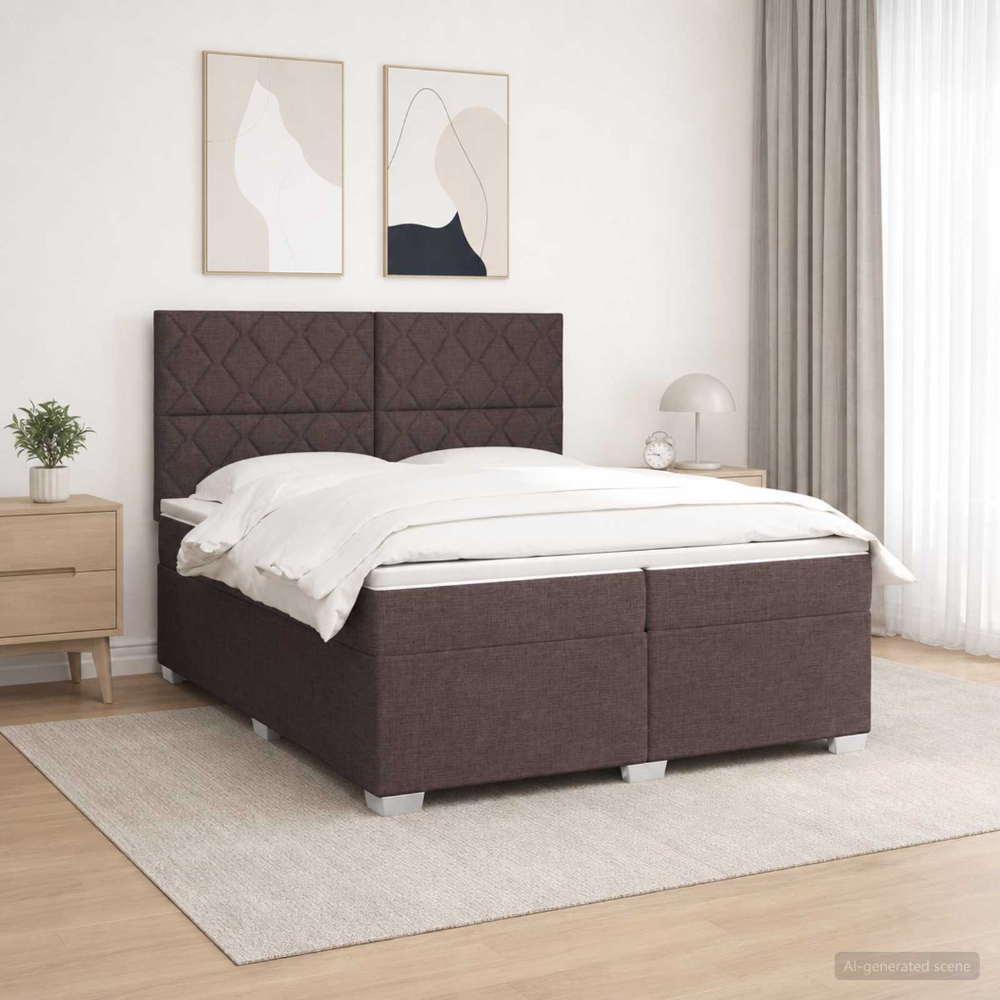 Boxspring ágy matraccal Sötét Barna 200 x 200 cm Szövet