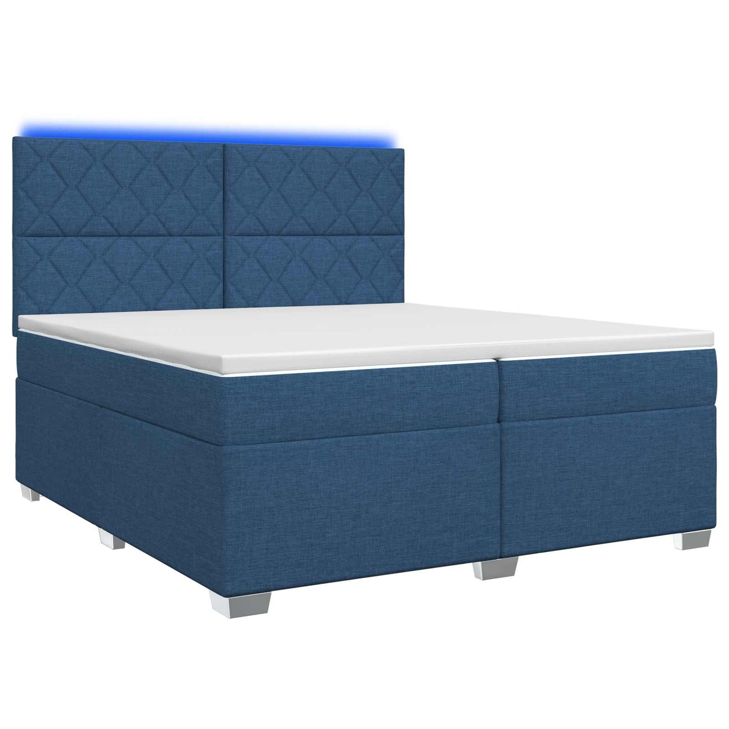 Boxspring ágy matraccal LED szalagokkal Kék 200 x 200 cm Szövet