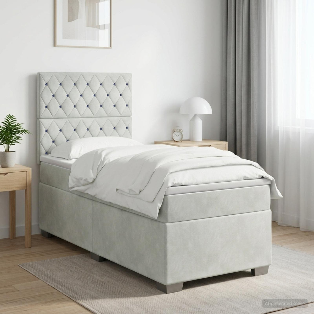 Boxspring ágy matraccal Világosszürke 80 x 200 cm Bársony