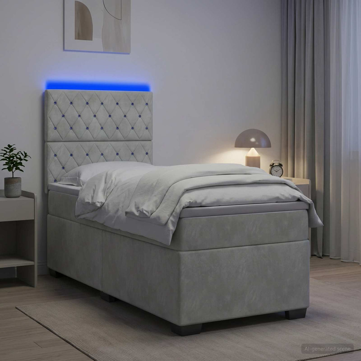 Boxspring ágy matraccal Világosszürke 80 x 200 cm Bársony