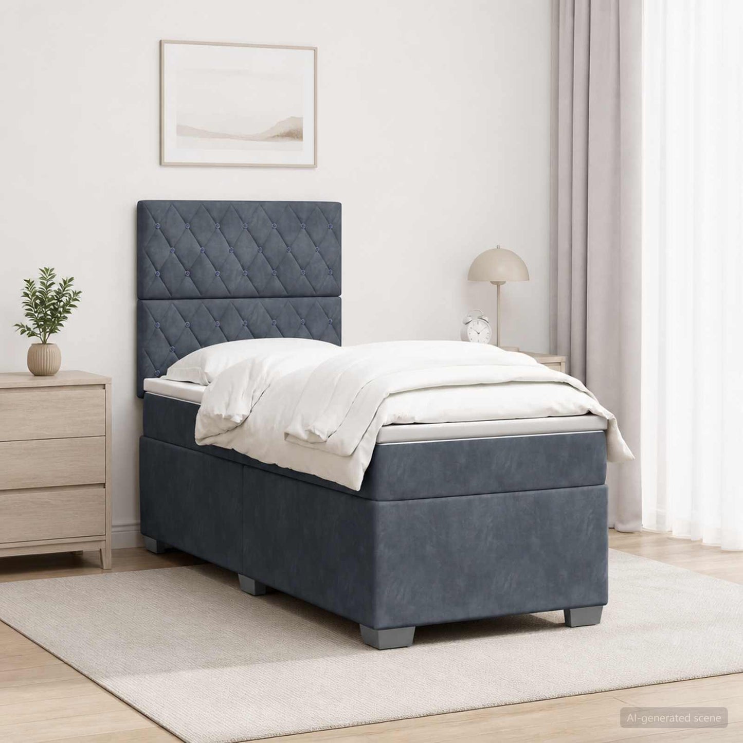 Boxspring ágy matraccal és LED-del Sötétszürke 90 x 190 cm