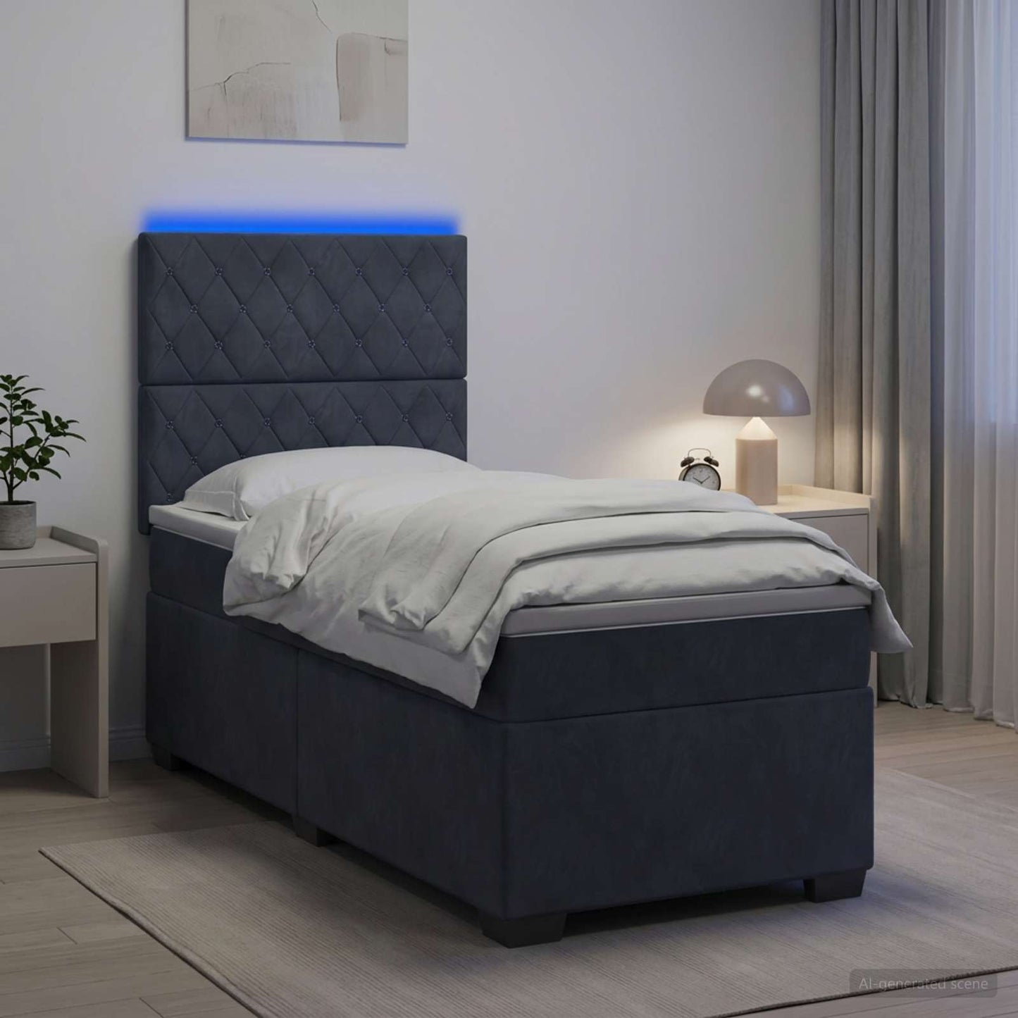 Boxspring ágy matraccal és LED-del Sötétszürke 90 x 190 cm