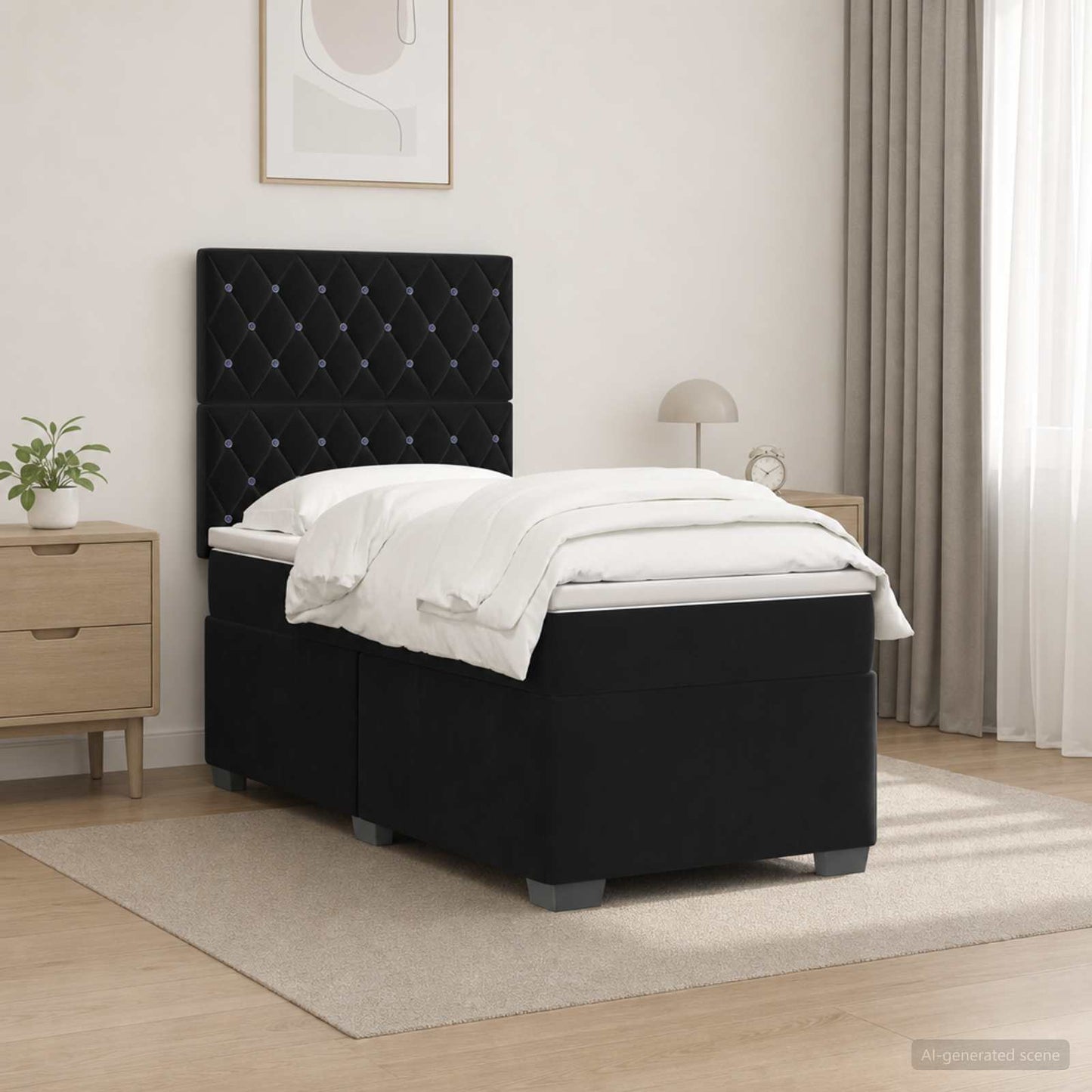 Boxspring ágy matraccal fejtámlával Fekete 100 x 200 cm Bársony