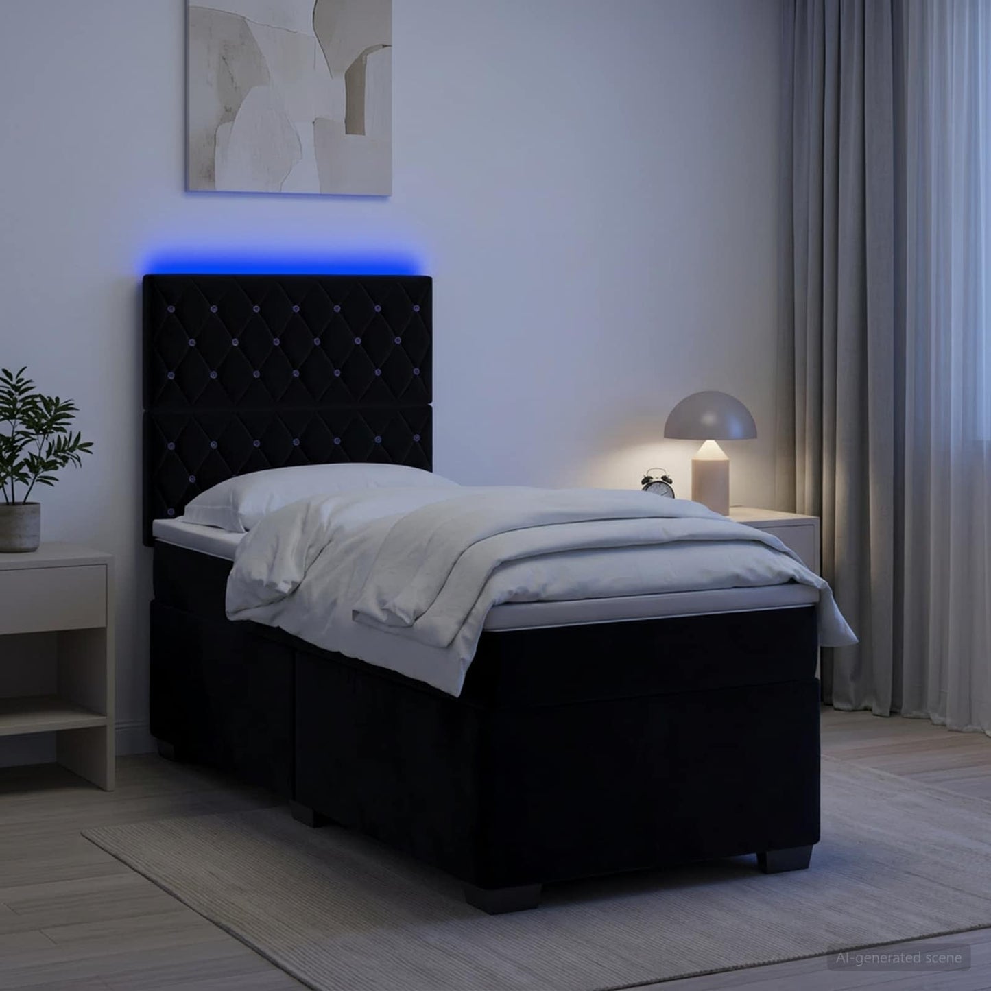 Boxspring ágy matraccal fejtámlával Fekete 100 x 200 cm Bársony