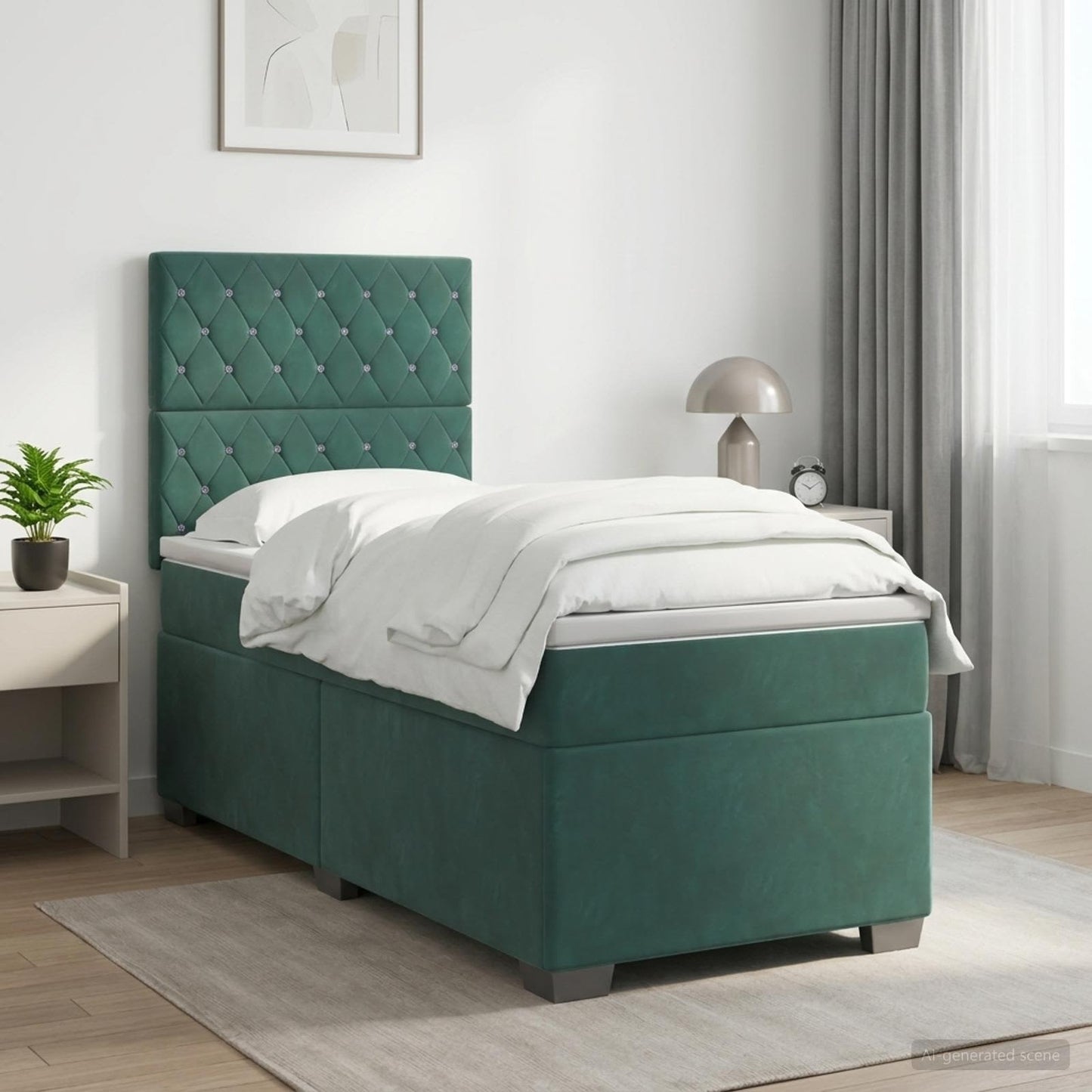 Boxspring ágy matraccal Sötétzöld 100 x 200 cm Bársony