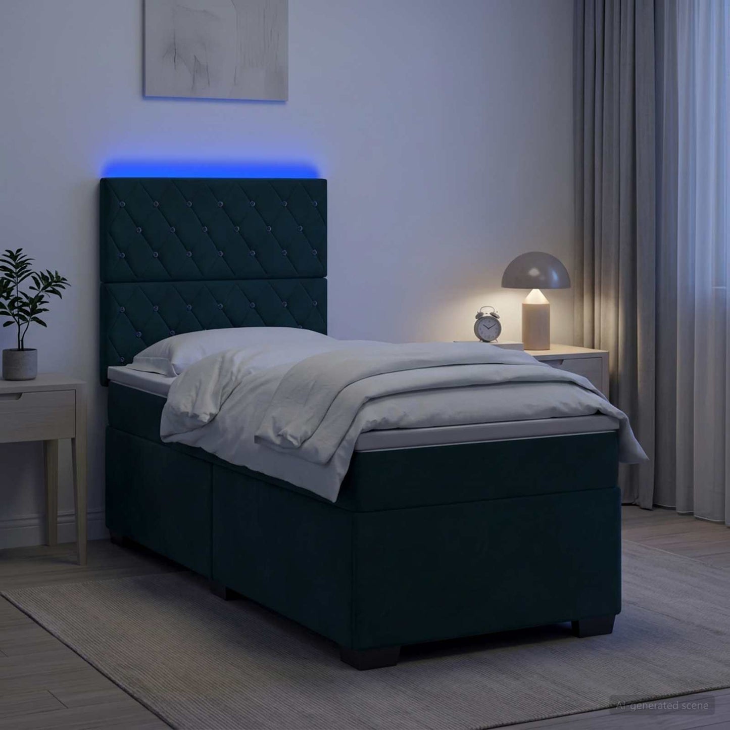 Boxspring ágy matraccal Sötétzöld 100 x 200 cm Bársony