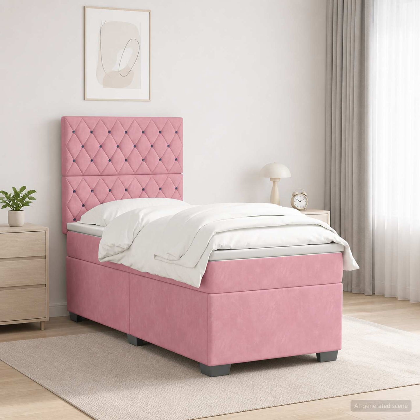 Boxspring ágy matraccal Rózsaszín 100 x 200 cm Bársony