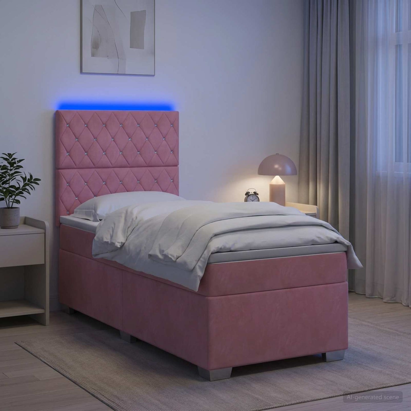 Boxspring ágy matraccal Rózsaszín 100 x 200 cm Bársony