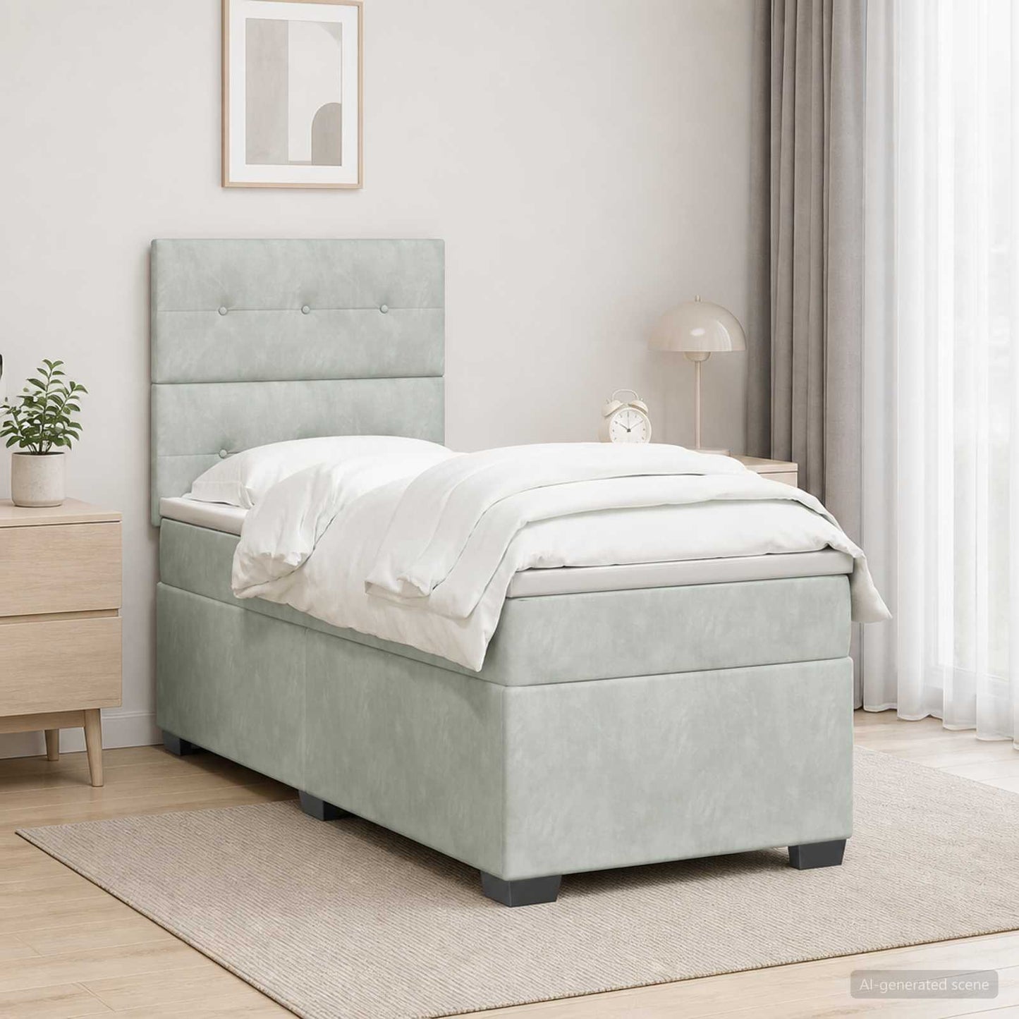 Boxspring ágy matraccal Világosszürke 100 x 200 cm Bársony