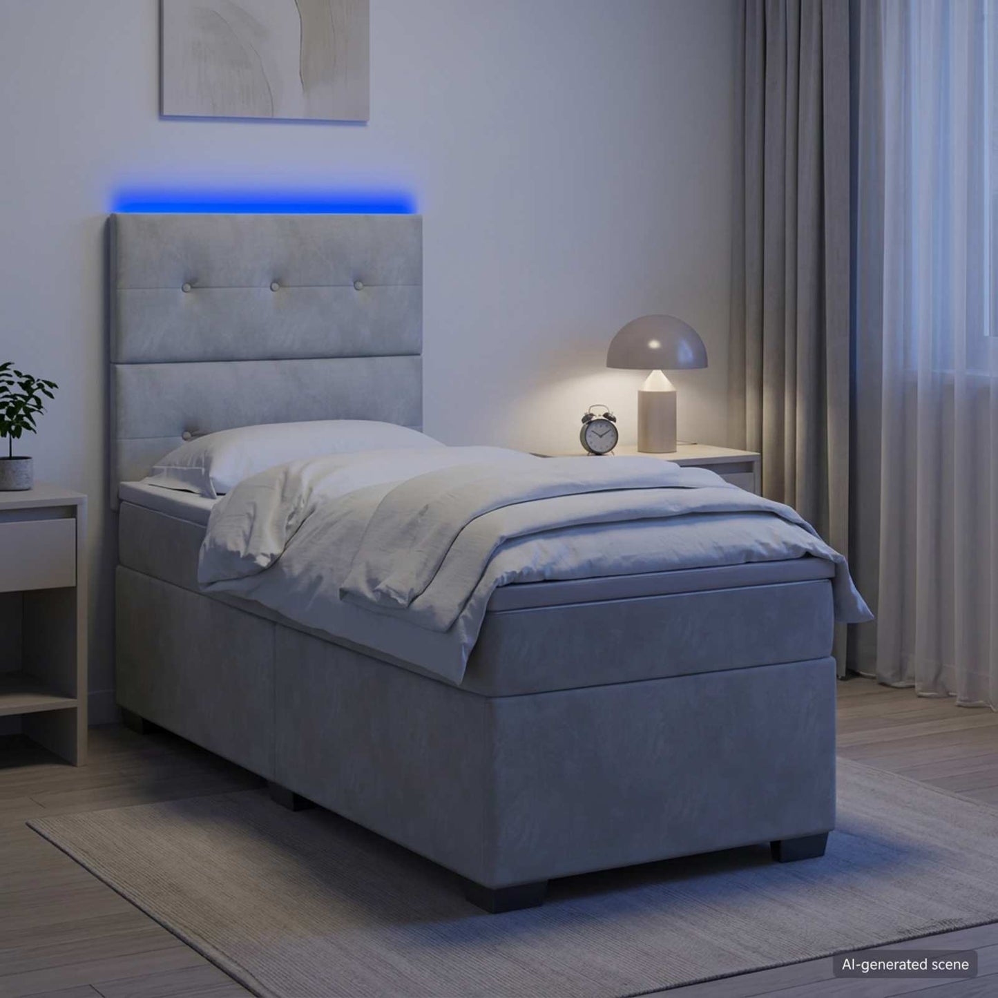 Boxspring ágy matraccal és LED-del Világosszürke 90 x 190 cm