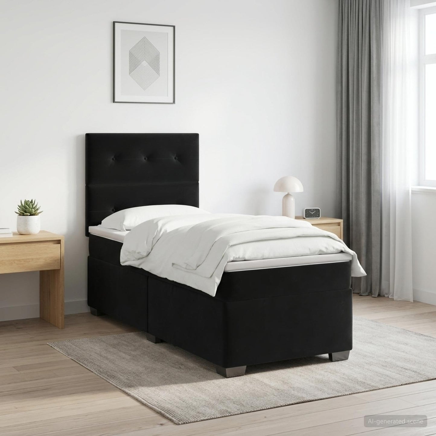Boxspring ágy matraccal fejtámlával Fekete 80 x 200 cm Bársony