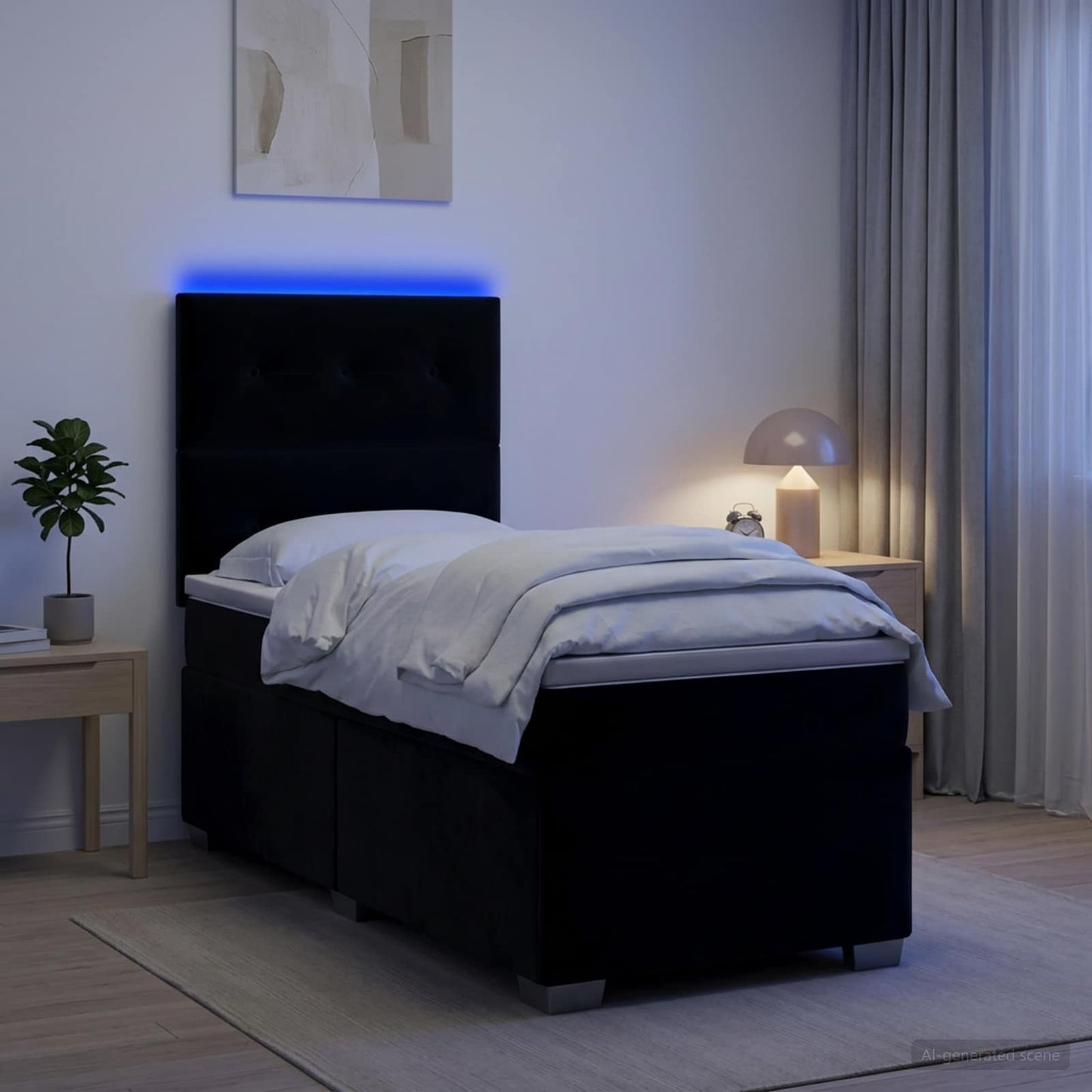 Boxspring ágy matraccal fejtámlával Fekete 80 x 200 cm Bársony