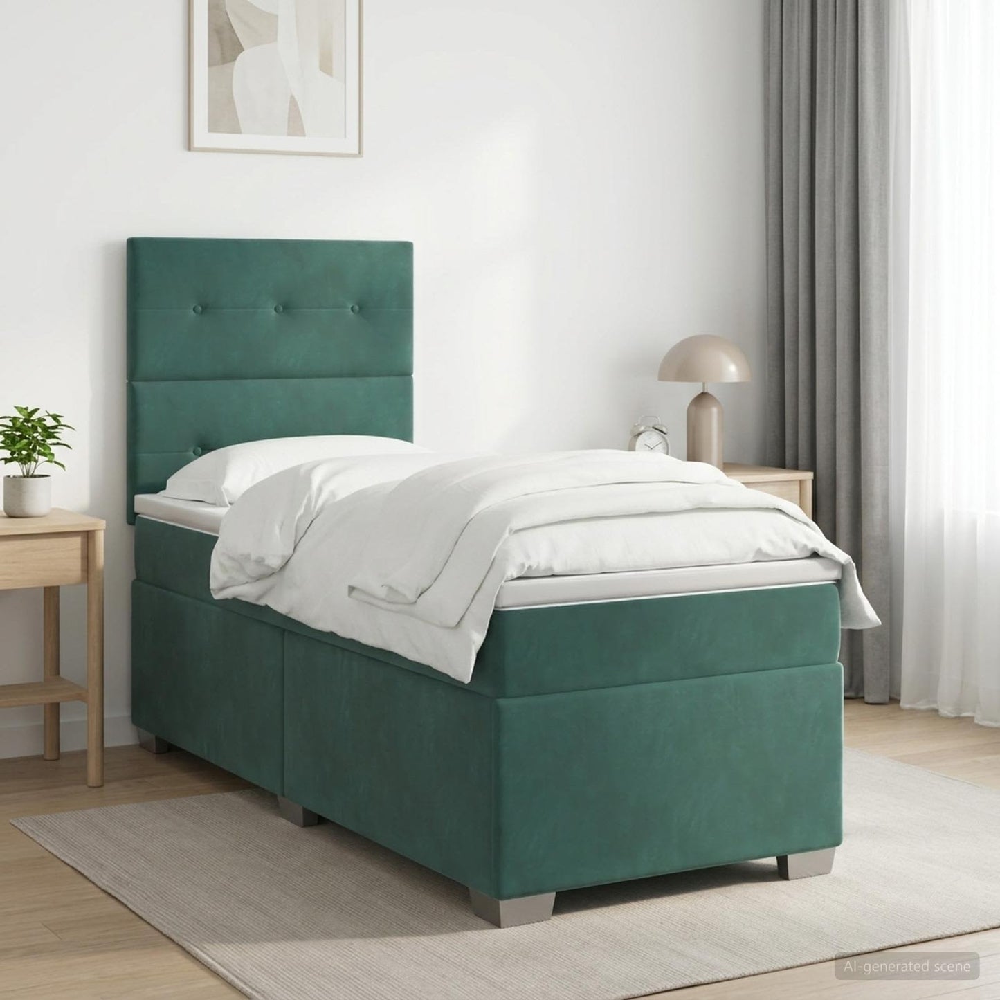 Boxspring ágy matraccal Sötétzöld 100 x 200 cm Bársony