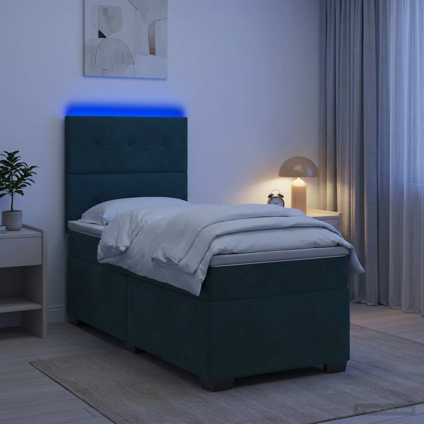 Boxspring ágy matraccal Sötétzöld 100 x 200 cm Bársony