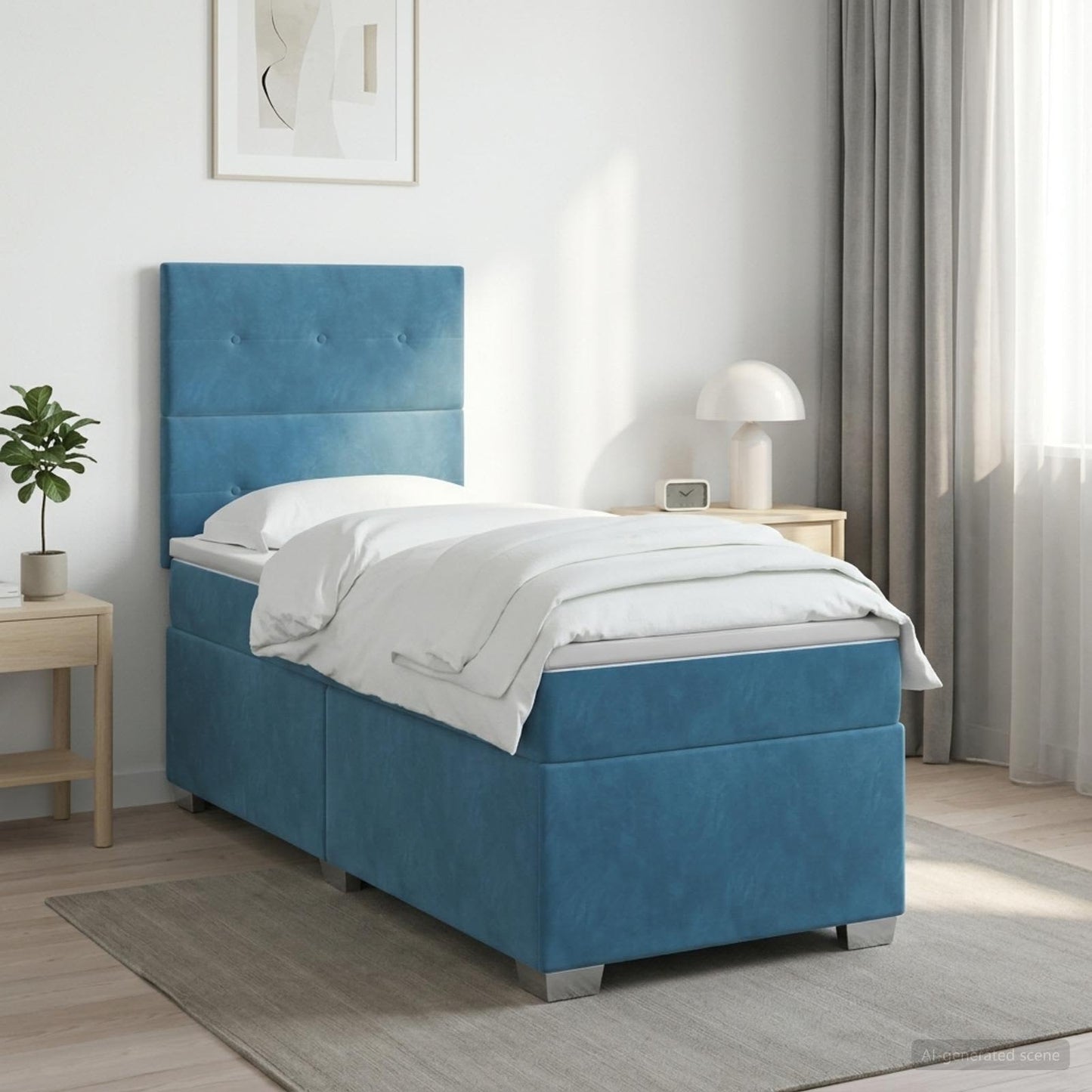Boxspring ágy matraccal fejtámlával Kék 100 x 200 cm Bársony