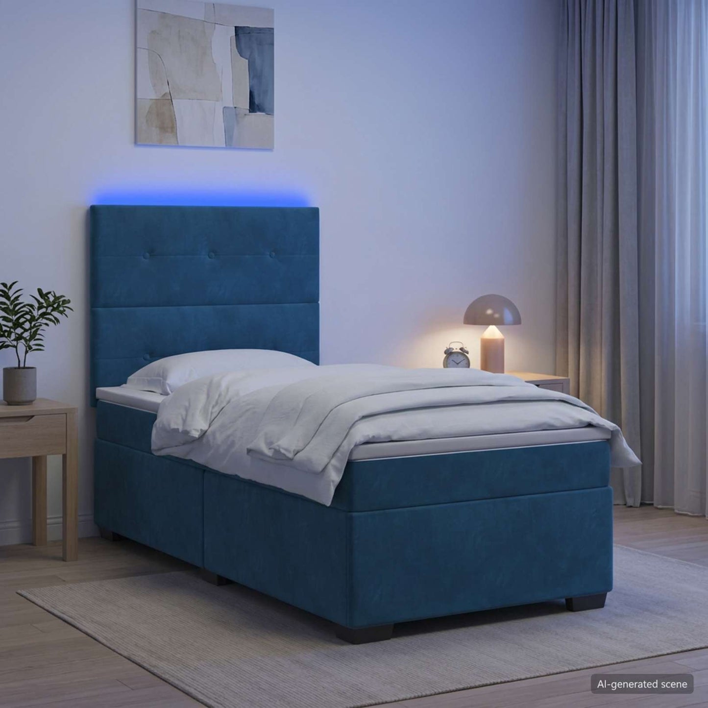 Boxspring ágy matraccal fejtámlával Kék 100 x 200 cm Bársony
