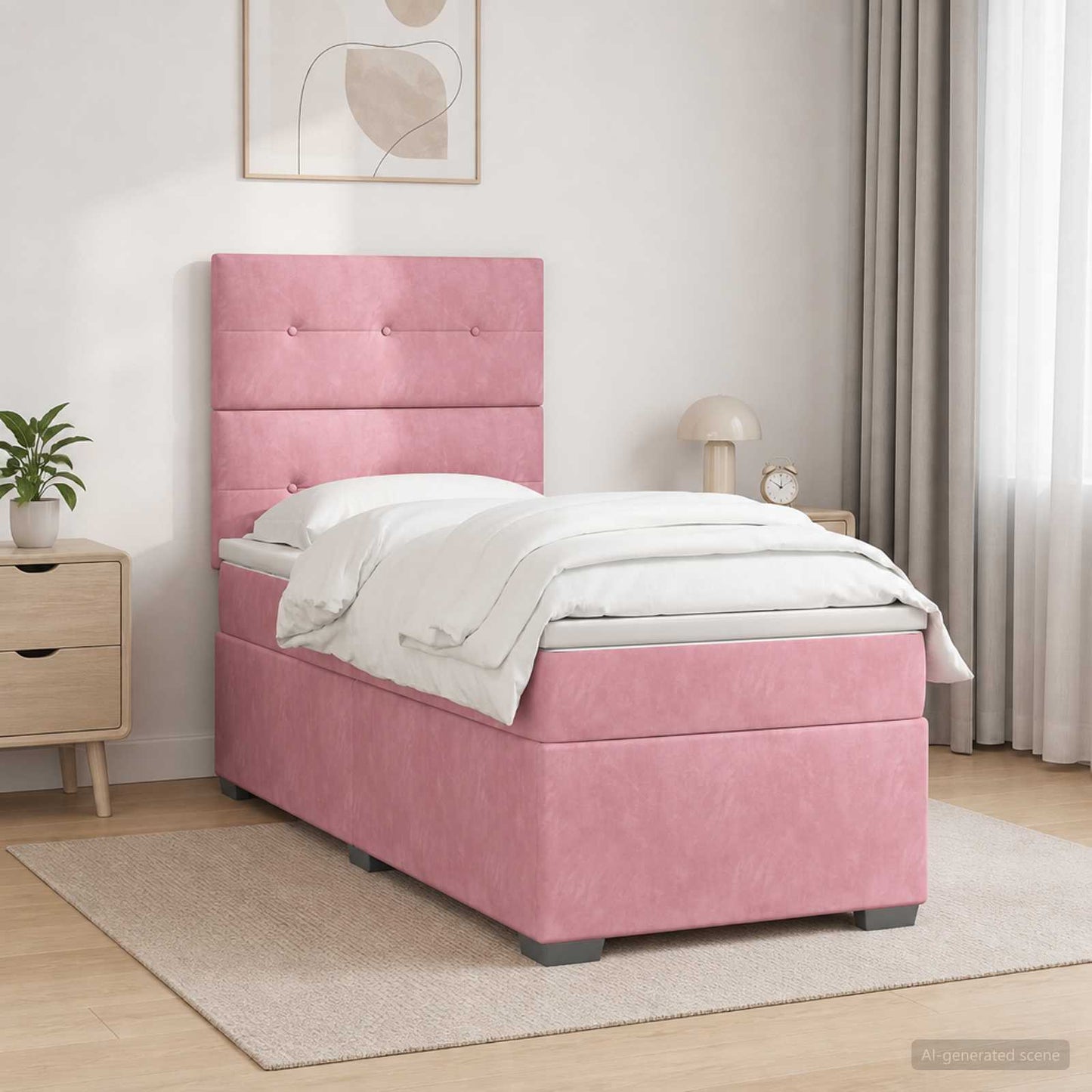 Boxspring ágy matraccal Rózsaszín 90 x 200 cm Bársony