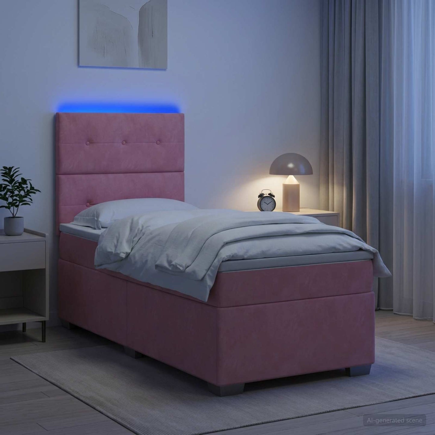 Boxspring ágy matraccal Rózsaszín 90 x 200 cm Bársony