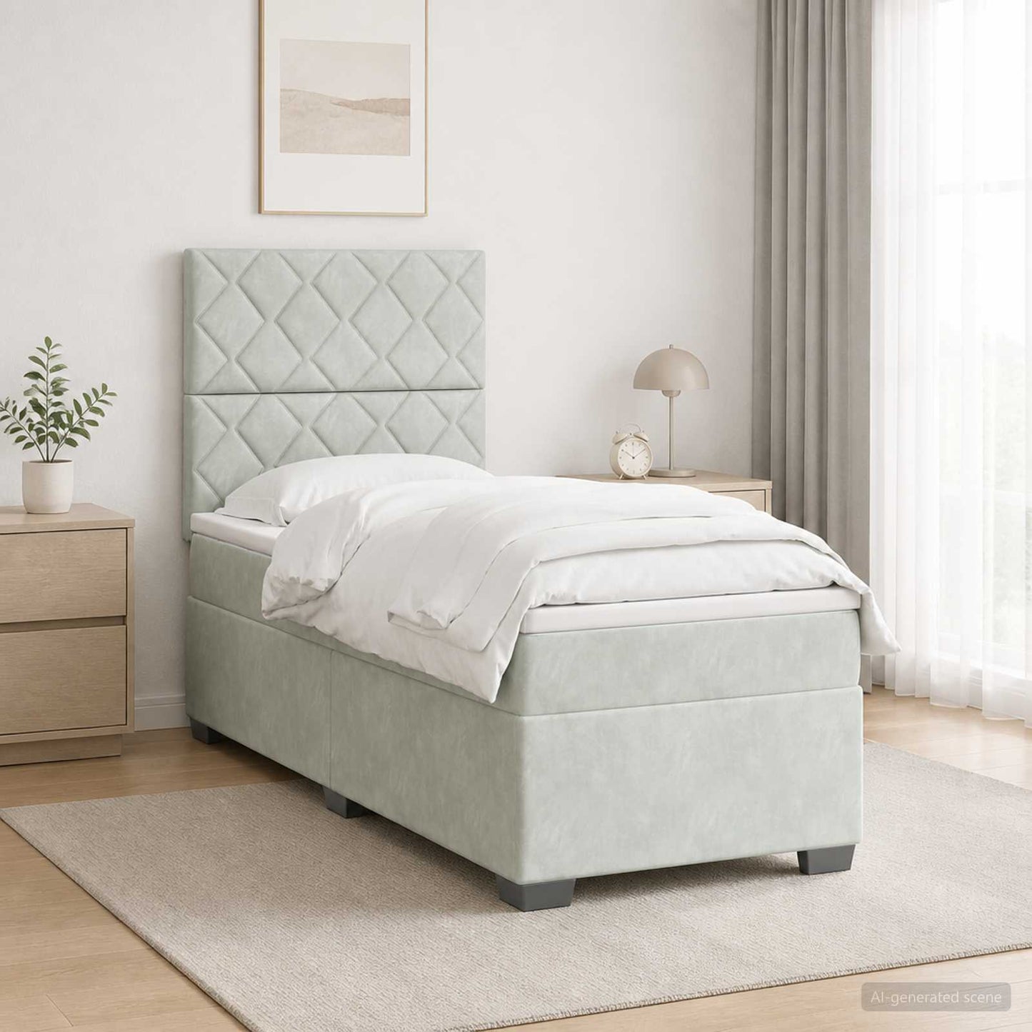 Boxspring ágy matraccal Világosszürke 90 x 200 cm Bársony