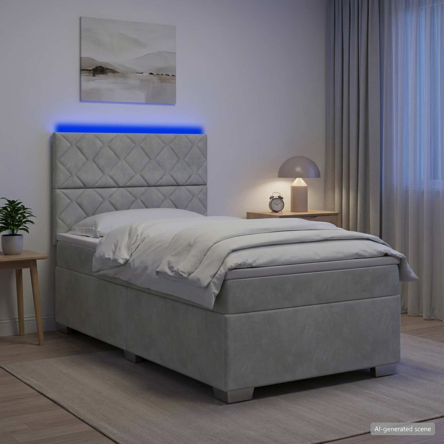 Boxspring ágy matraccal Világosszürke 90 x 190 cm Bársony