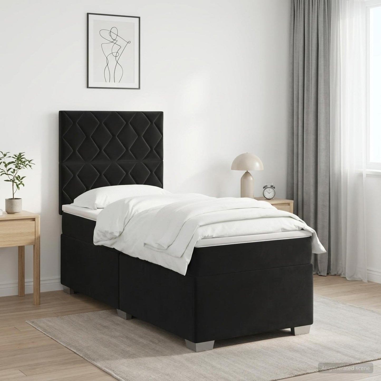 Boxspring ágy matraccal fejtámlával Fekete 90 x 190 cm Bársony