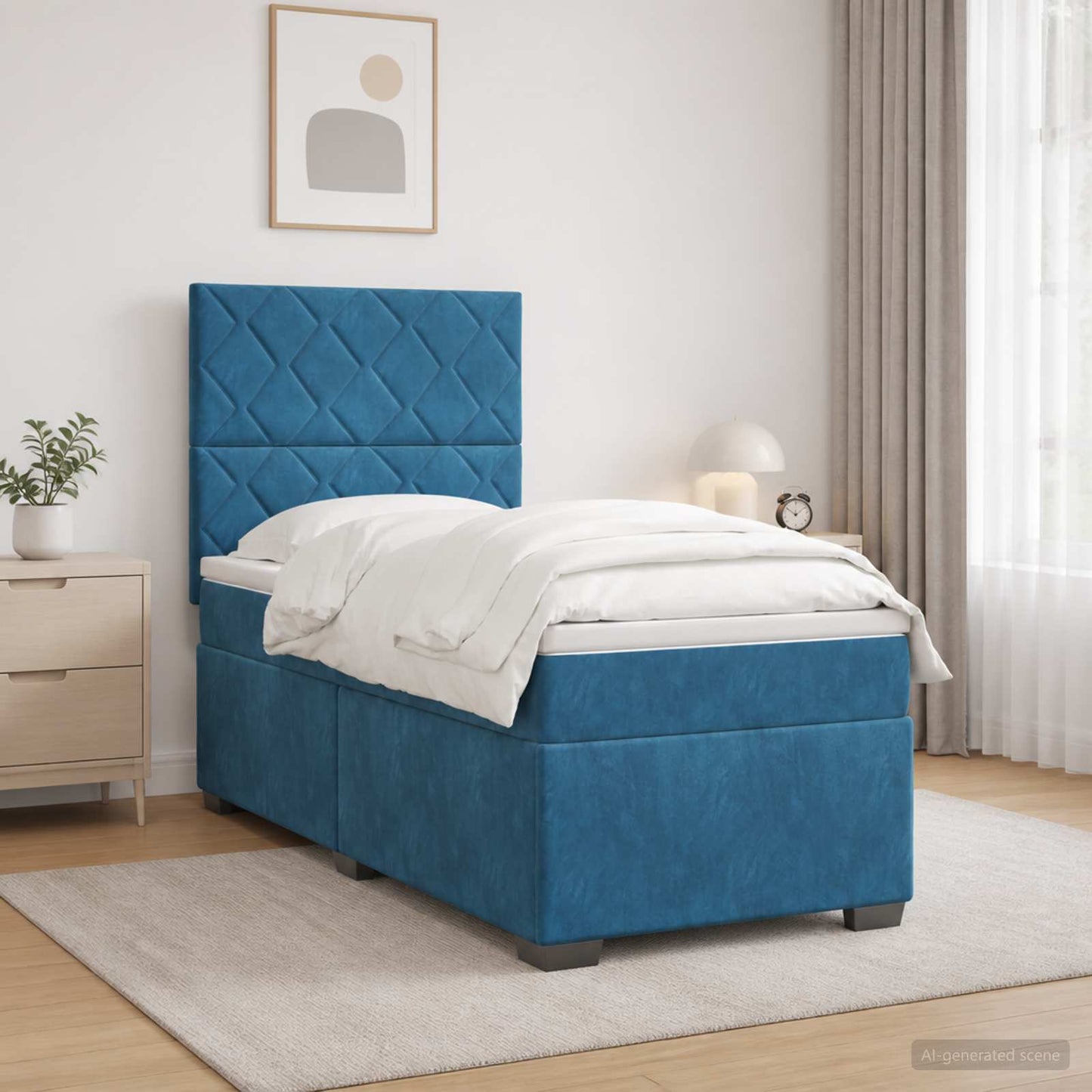 Boxspring ágy matraccal LED szalagokkal Kék 80 x 200 cm Bársony