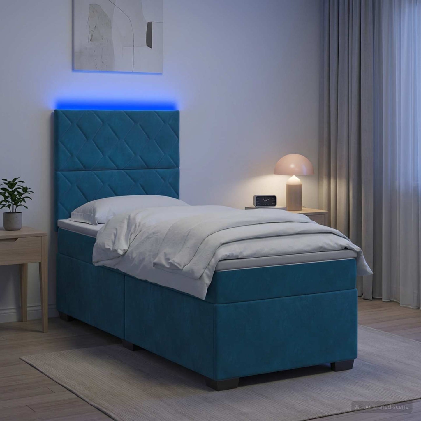 Boxspring ágy matraccal LED szalagokkal Kék 80 x 200 cm Bársony