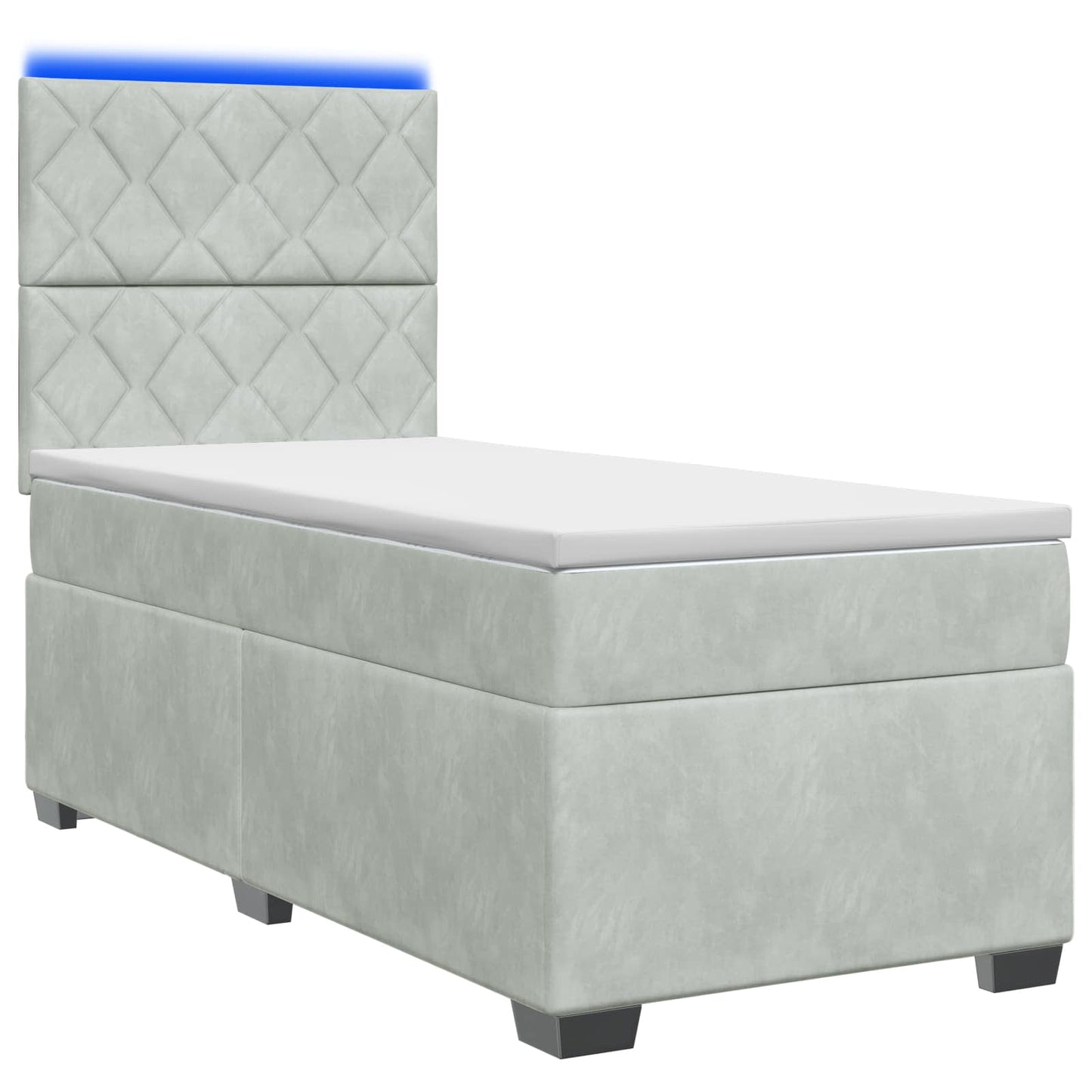 Boxspring ágy matraccal Világosszürke 90 x 200 cm Bársony