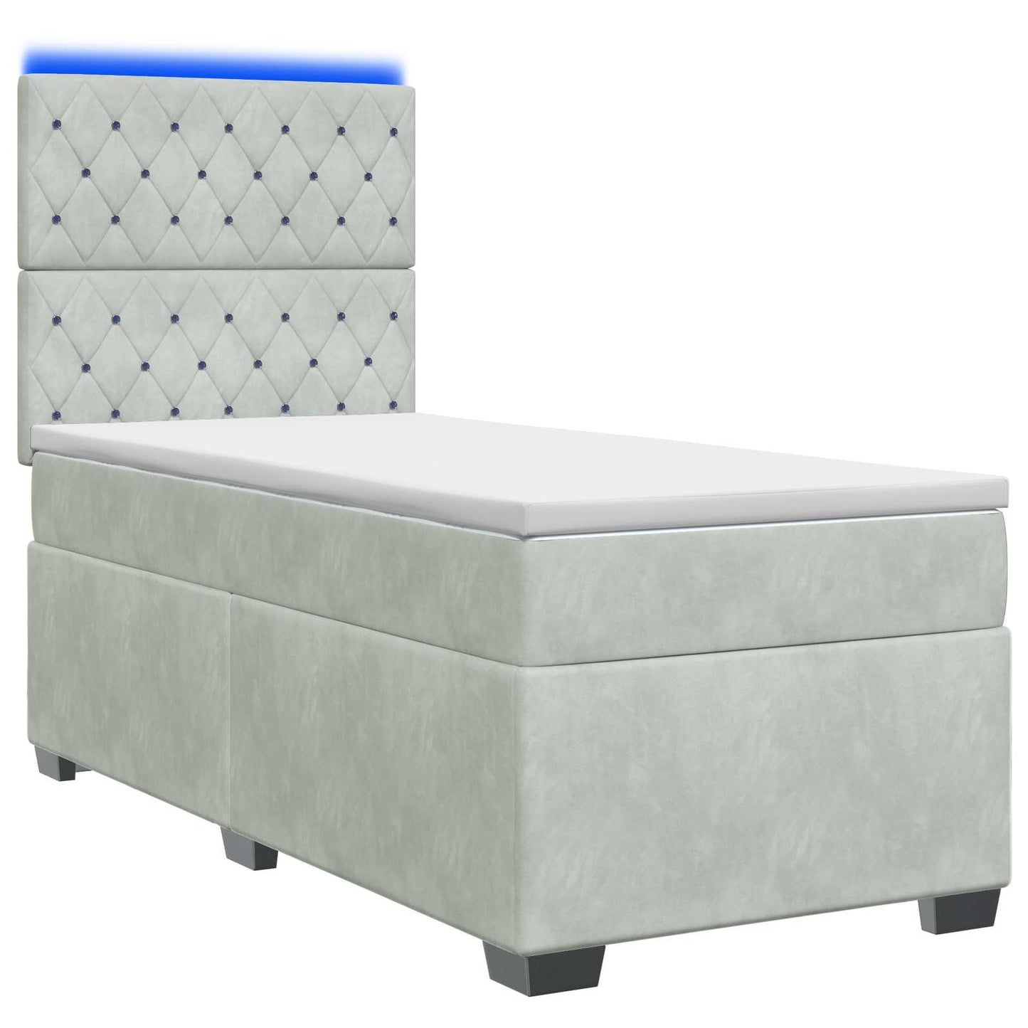 Boxspring ágy matraccal Világosszürke 100 x 200 cm Bársony