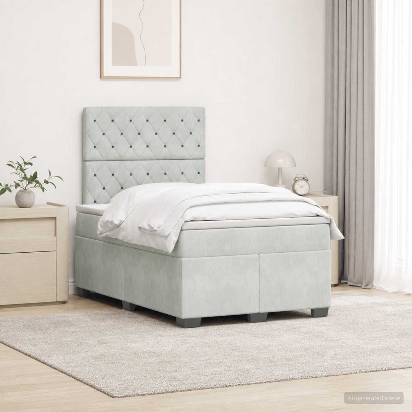 Boxspring ágy matraccal Világosszürke 120 x 200 cm Bársony