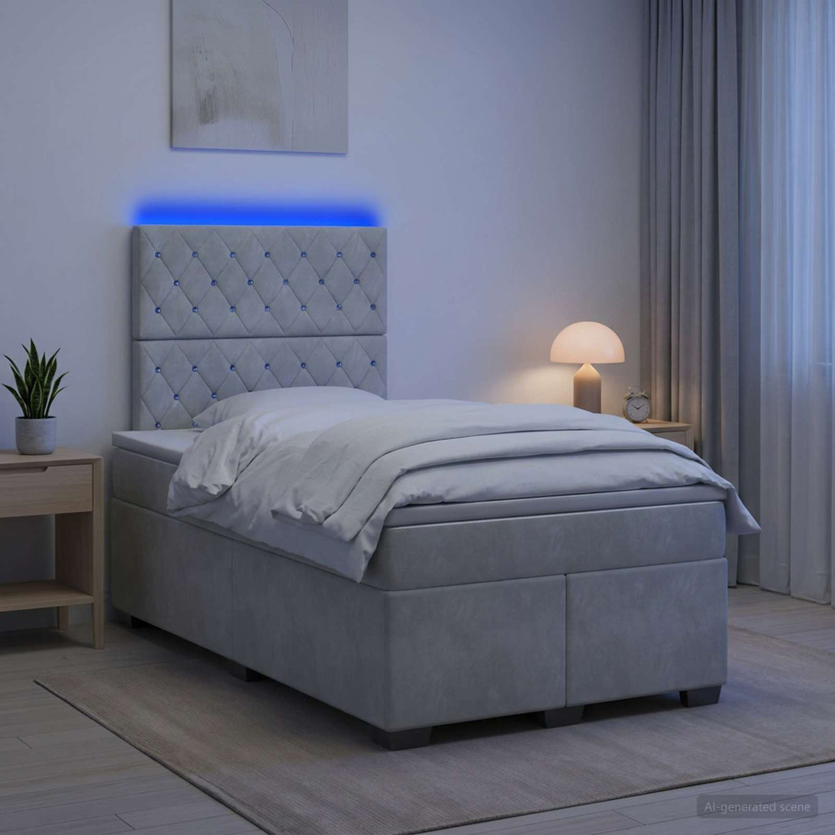 Boxspring ágy matraccal Világosszürke 120 x 190 cm Bársony