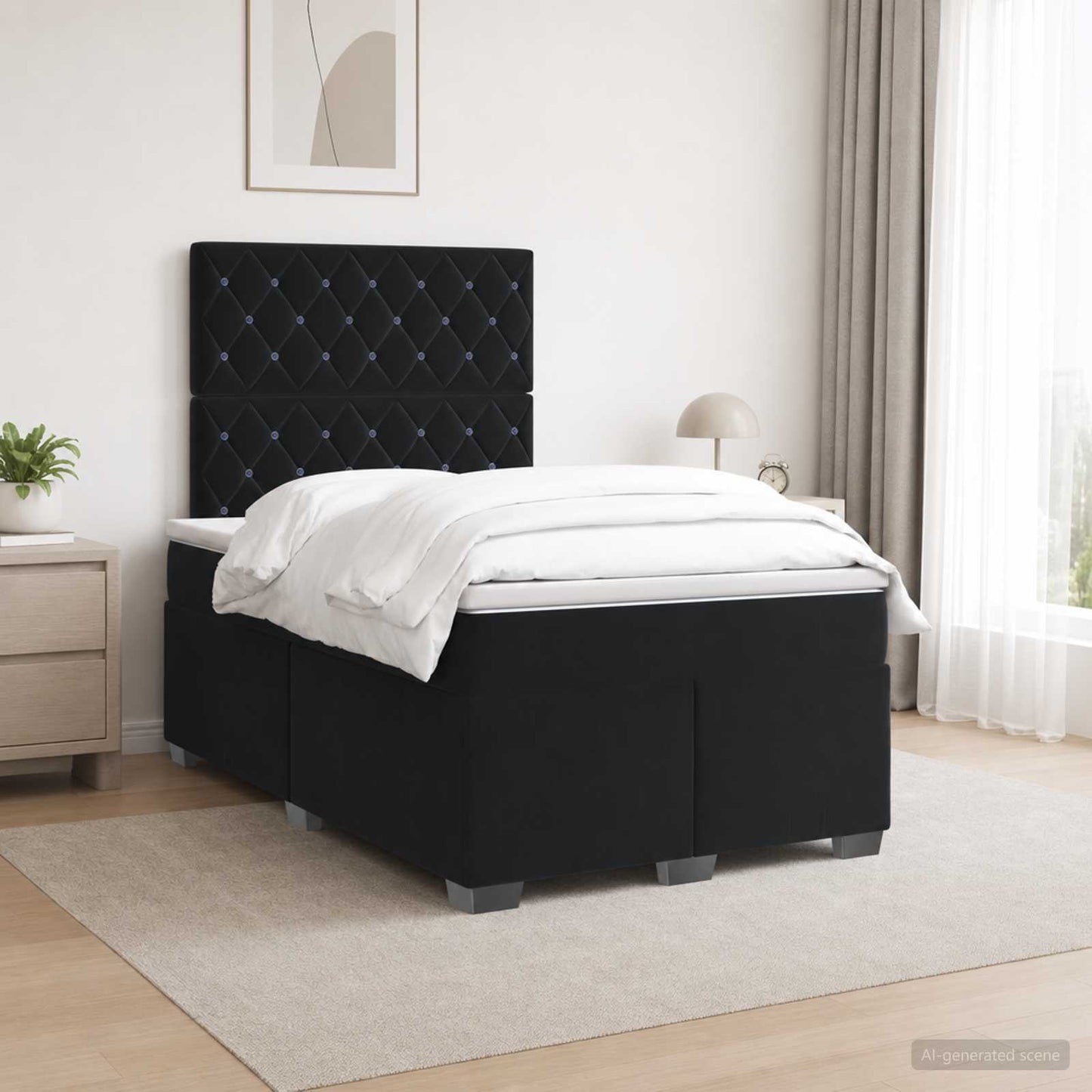 Boxspring ágy matraccal fejtámlával Fekete 120 x 200 cm Bársony