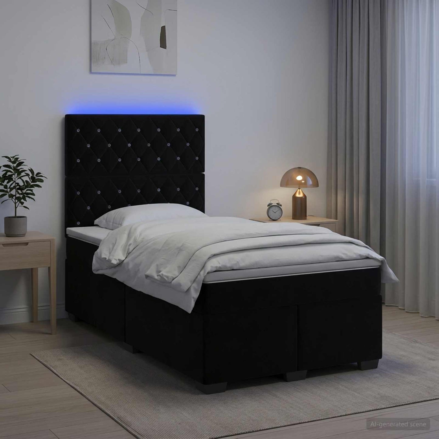 Boxspring ágy matraccal fejtámlával Fekete 120 x 200 cm Bársony