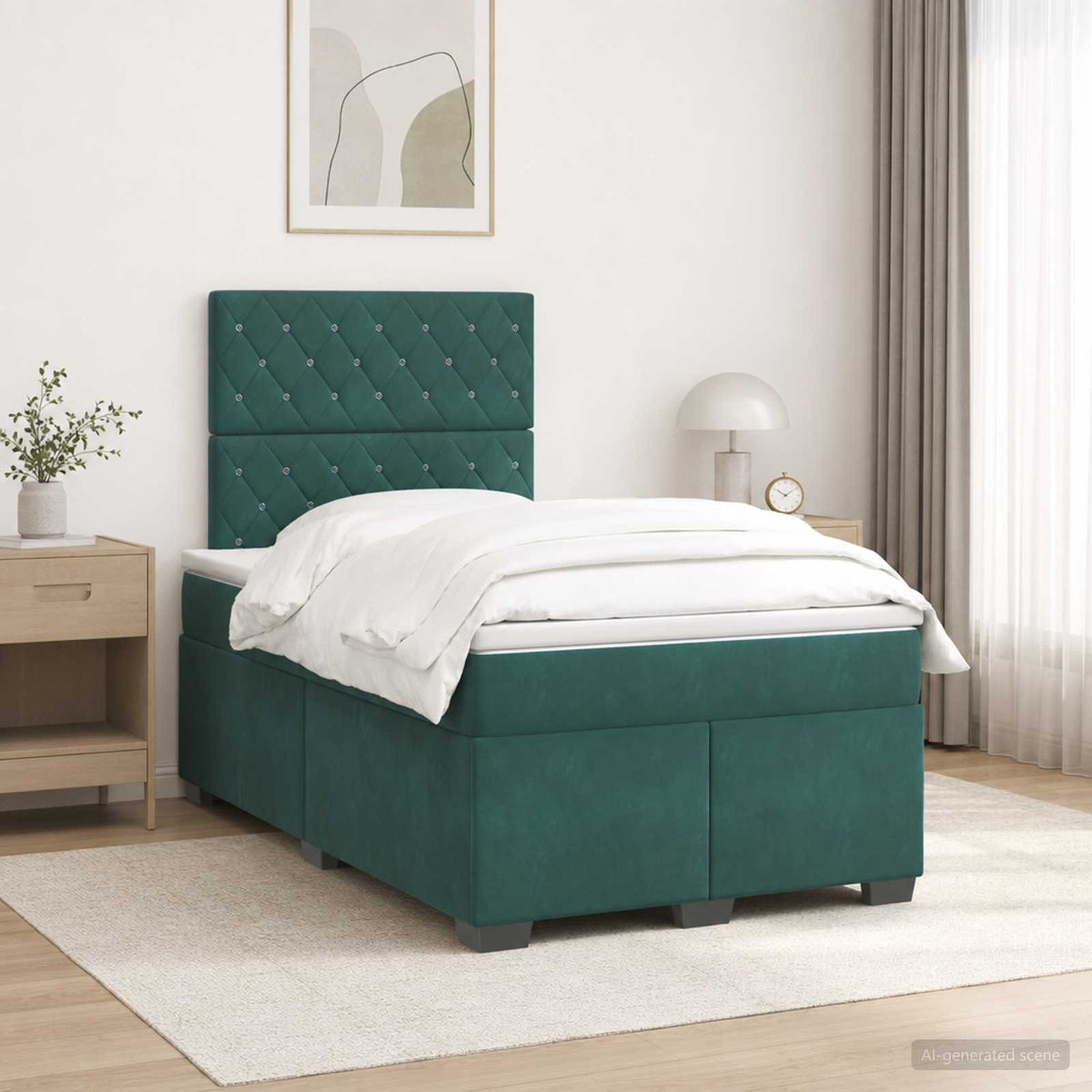 Boxspring ágy matraccal Sötétzöld 120 x 200 cm Bársony