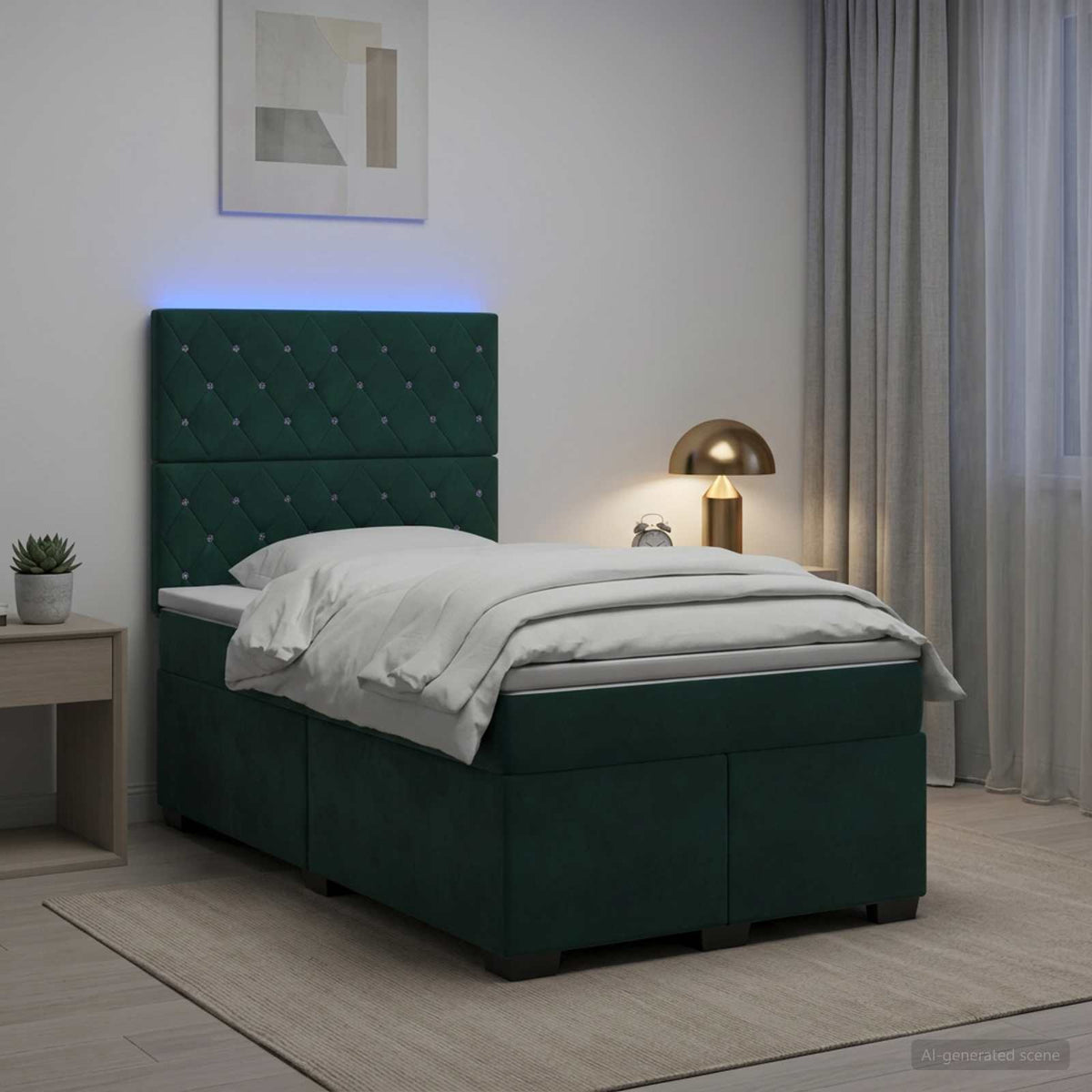 Boxspring ágy matraccal Sötétzöld 120 x 190 cm Bársony