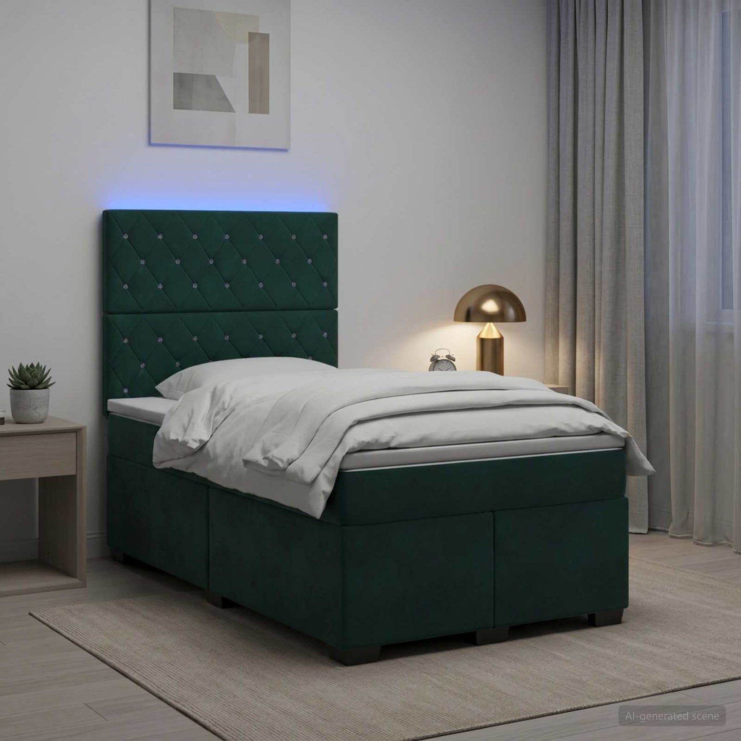 Boxspring ágy matraccal Sötétzöld 120 x 200 cm Bársony