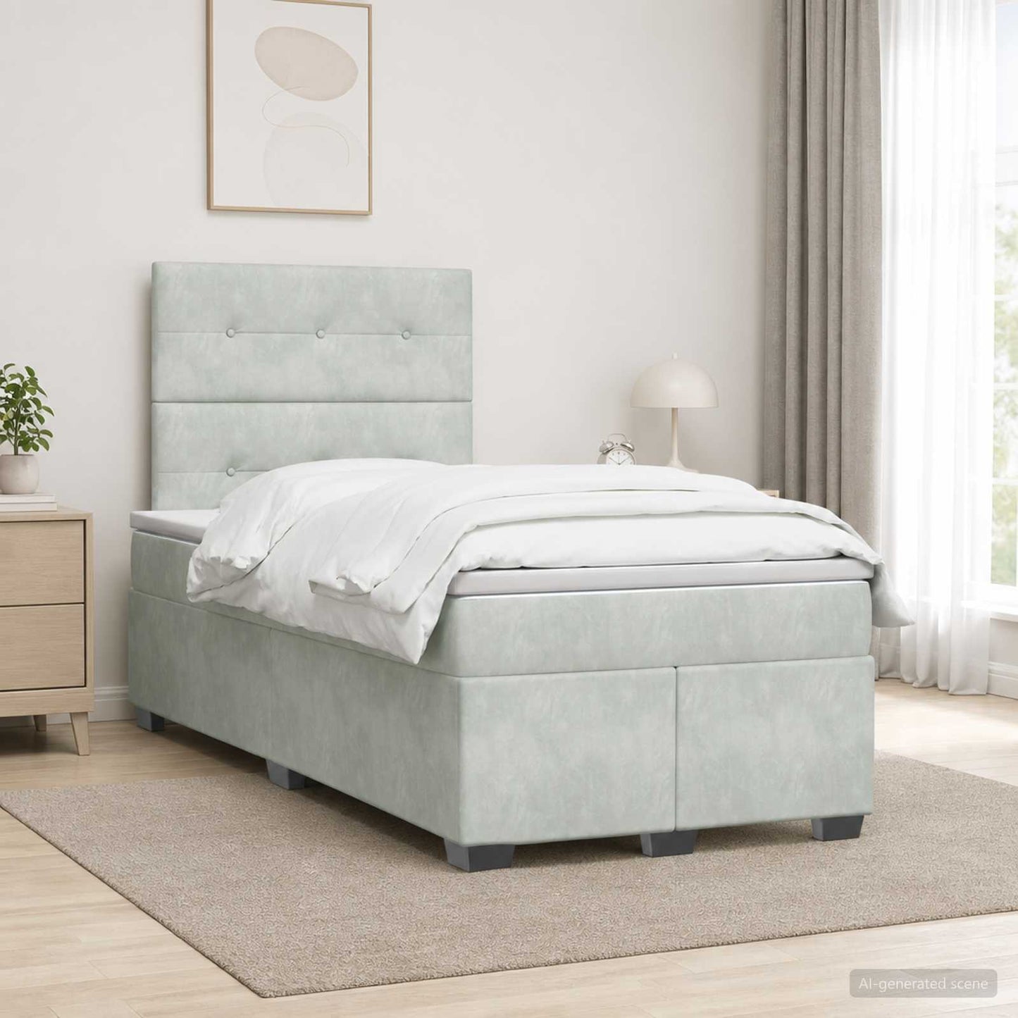 Boxspring ágy matraccal Világosszürke 120 x 190 cm Bársony