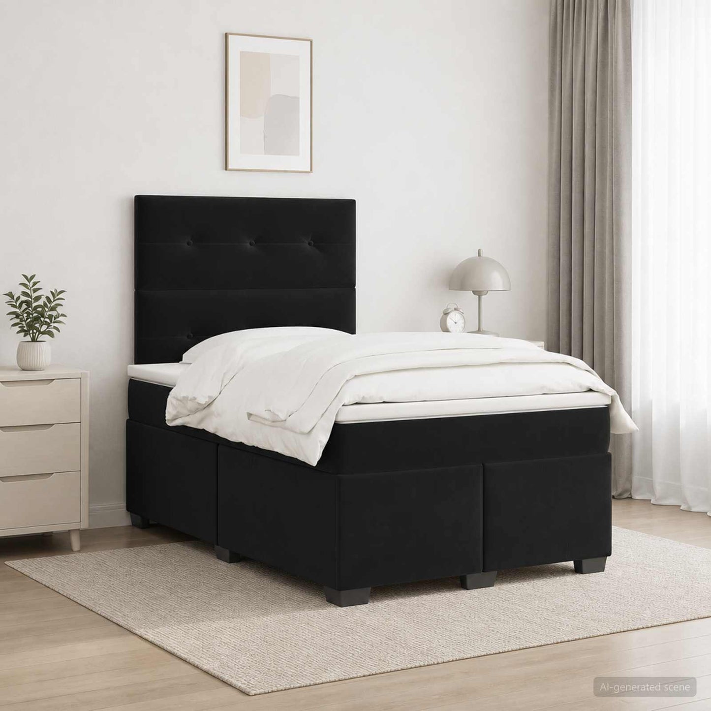 Boxspring ágy matraccal fejtámlával Fekete 120 x 190 cm Bársony