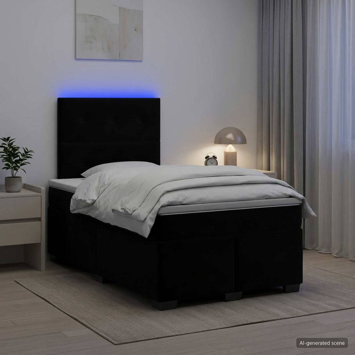 Boxspring ágy matraccal fejtámlával Fekete 120 x 190 cm Bársony
