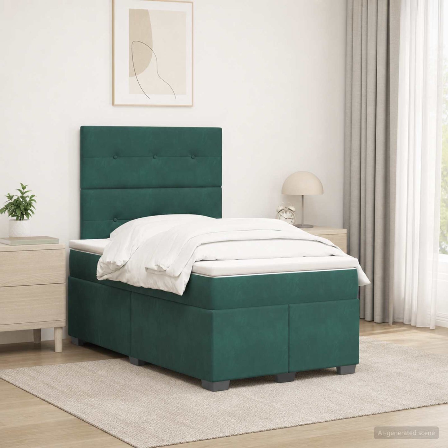 Boxspring ágy matraccal Sötétzöld 120 x 190 cm Bársony
