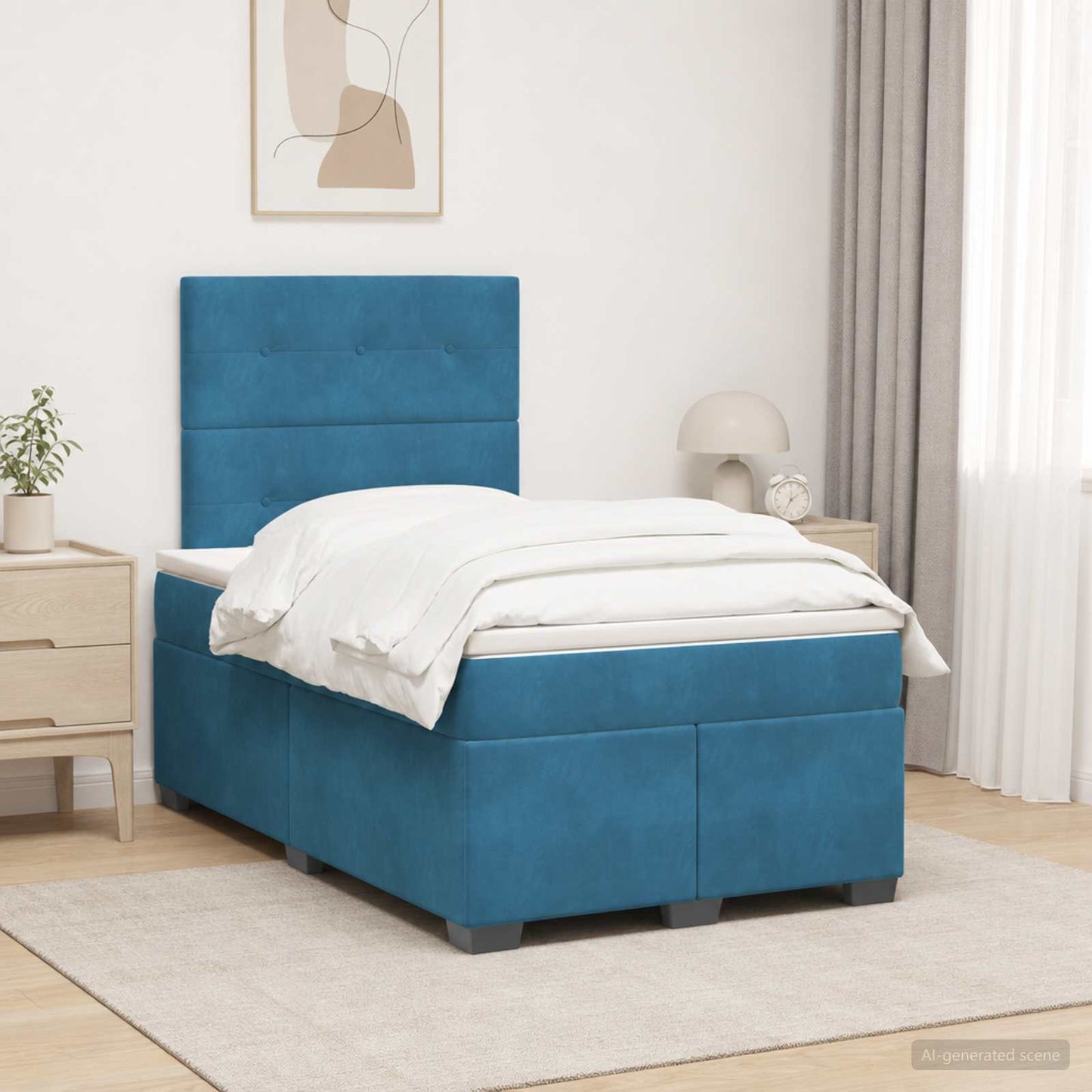 Boxspring ágy matraccal fejtámlával Kék 120 x 200 cm Bársony