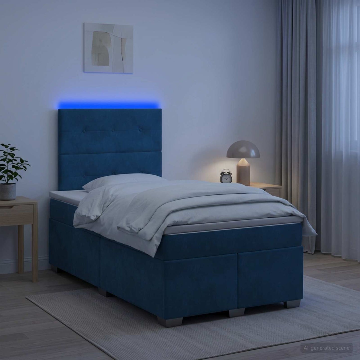 Boxspring ágy matraccal fejtámlával Kék 120 x 200 cm Bársony